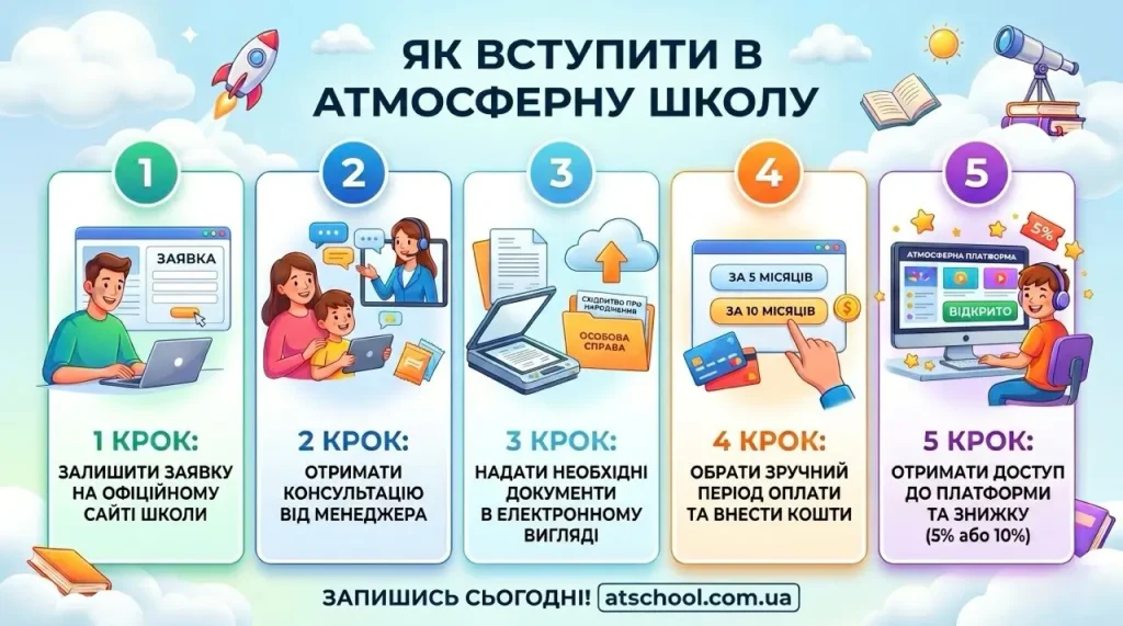 5 простых шагов к зачислению в онлайн-школу, как стать учеником со скидкой.
